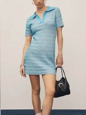 Anthropologie Aqua Blue Collared Knit Mini Dress